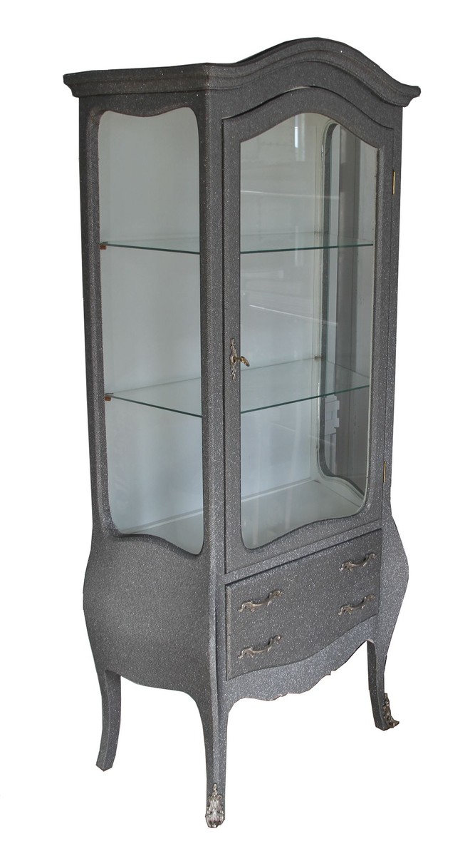 Casa Padrino Barock Vitrine in Grau/Silber Glitzerlook - Vitrinenschrank - Wohnzimmerschrank von Casa Padrino