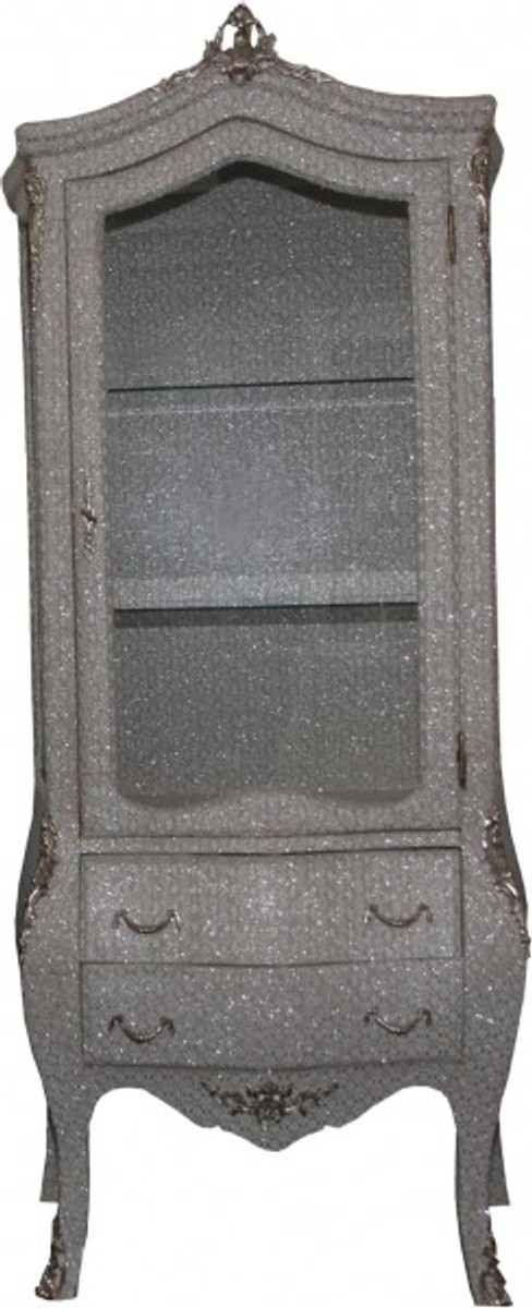 Casa Padrino Barock Vitrine in WeiÃ/Silber Glitzerlook - Vitrinenschrank - Wohnzimmerschrank von Casa Padrino