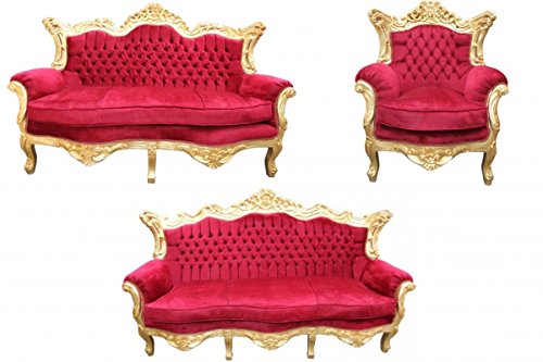 Casa Padrino Barock Wohnzimmer Set Bordeaux/Gold - 3er Sofa+2er Sofa + 1 Sessel von Casa Padrino