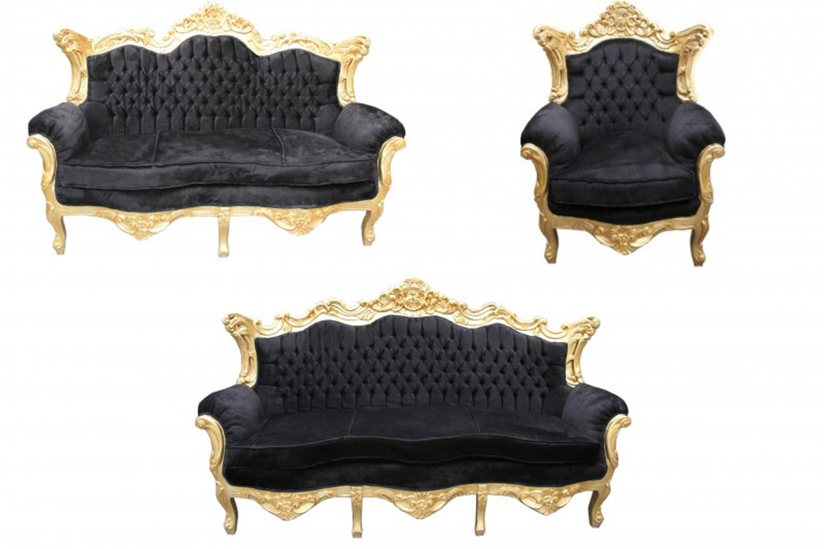 Casa Padrino Barock Wohnzimmer Set Schwarz/Gold - 3er Sofa+2er Sofa + 1 Sessel Casa Padrino Barock Wohnzimmer Set Schwarz/Gold - 3er Sofa+2er Sofa + 1 Sessel von Casa Padrino