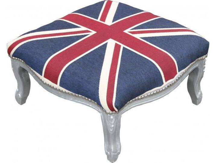 Casa Padrino Barock XXL Fußhocker Mod3 Union Jack / Silber - Hocker Englische Flagge - Antik Stil England von Casa Padrino