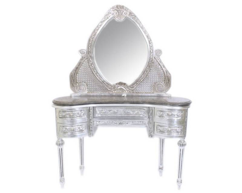 Casa Padrino Barockspiegel Barock Schmink Konsole mit Spiegel Silber 120 x 40 x H155 cm - Schlafzimmer Spiegelkonsole mit Schubladen von Casa Padrino