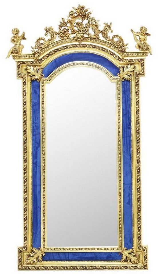 Casa Padrino Barockspiegel Barock Standspiegel mit dekorativen Engelsfiguren Royalblau / Gold - Handgefertigter Massivholz Spiegel im Barockstil - Barock Möbel - Edel & Prunkvoll von Casa Padrino