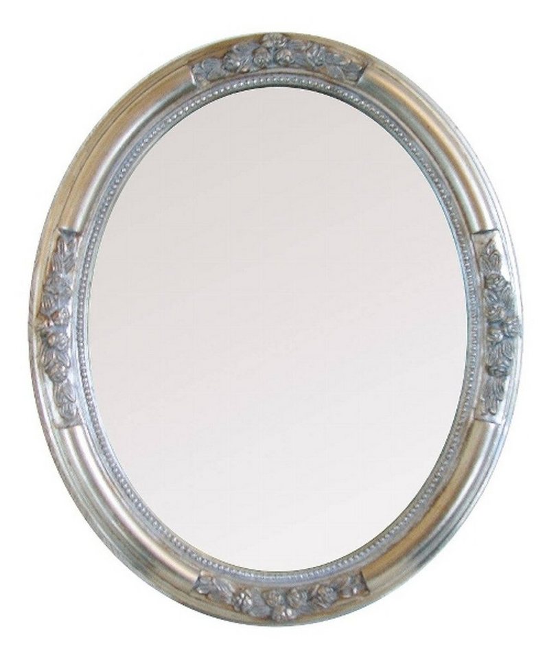 Casa Padrino Barockspiegel Barock Wandspiegel Oval Silber Höhe 57 cm, Breite 47 cm - Edel & Prunkvoll - Vintagelook - Handgefertigt von Casa Padrino