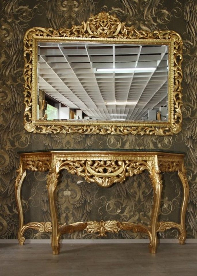 Casa Padrino Barockspiegel Riesige Barock Spiegelkonsole Gold mit grüner Marmorplatte - Wohnzimmer Möbel Konsole mit Spiegel von Casa Padrino