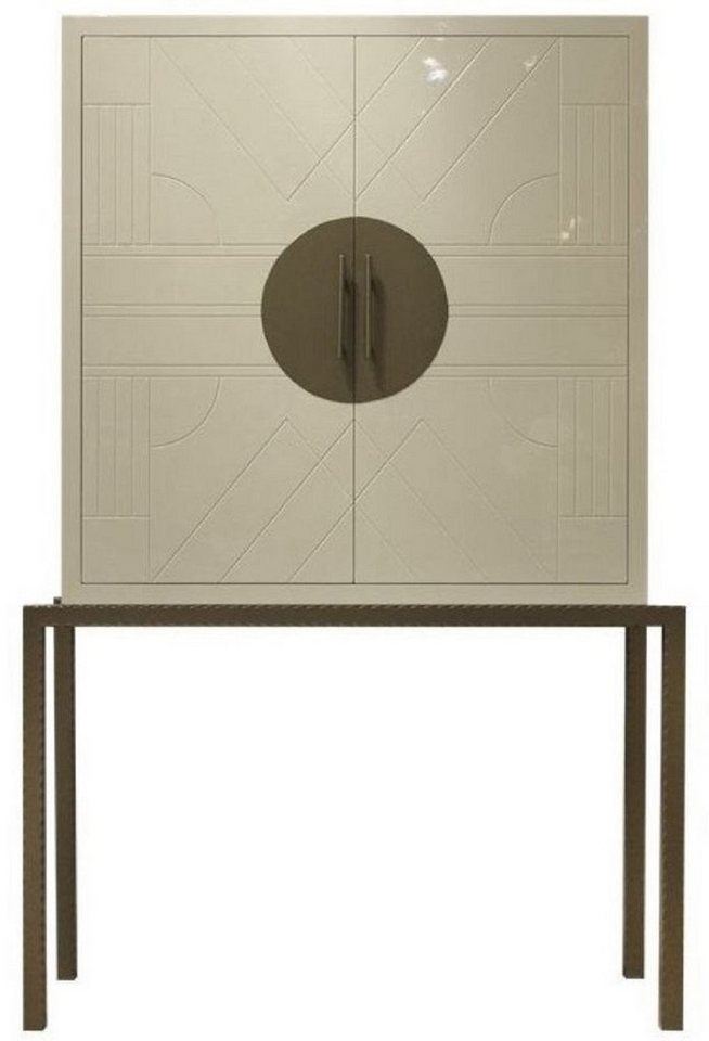 Casa Padrino Barschrank Designer Barschrank Creme / Messing 120 x 40 x H. 190 cm - Edler Weinschrank mit hochwertigen Keramikfliesen - Bar Möbel - Hotel Möbel - Luxus Qualität von Casa Padrino