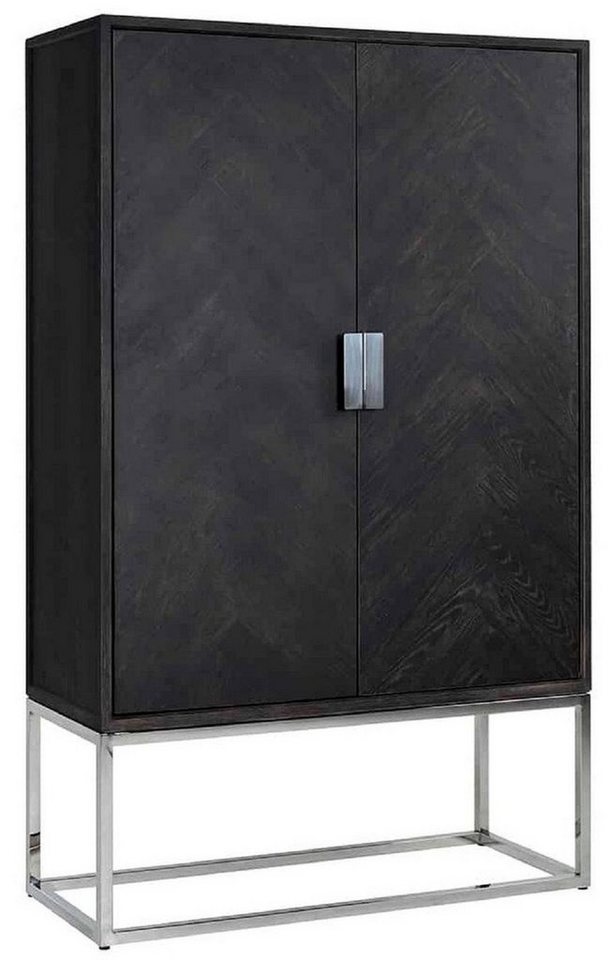 Casa Padrino Barschrank Luxus Barschrank Schwarz / Silber 108 x 45 x H. 175 cm - Massivholz Schrank mit 2 Türen - Wohnzimmer Möbel - Bar Möbel - Hotel Möbel - Luxus Kollektion von Casa Padrino