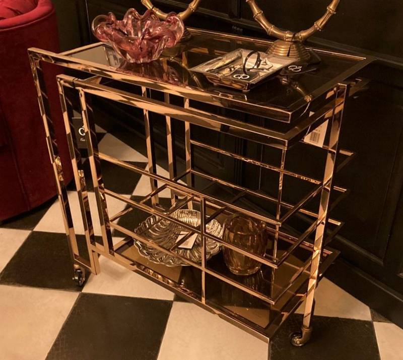 Casa Padrino Bartisch Art Deco Bar Trolley Servierwagen Gold / Smoked Glass 77 x 42 x H. 77,5 cm - Hotel & Restaurant Möbel von Casa Padrino