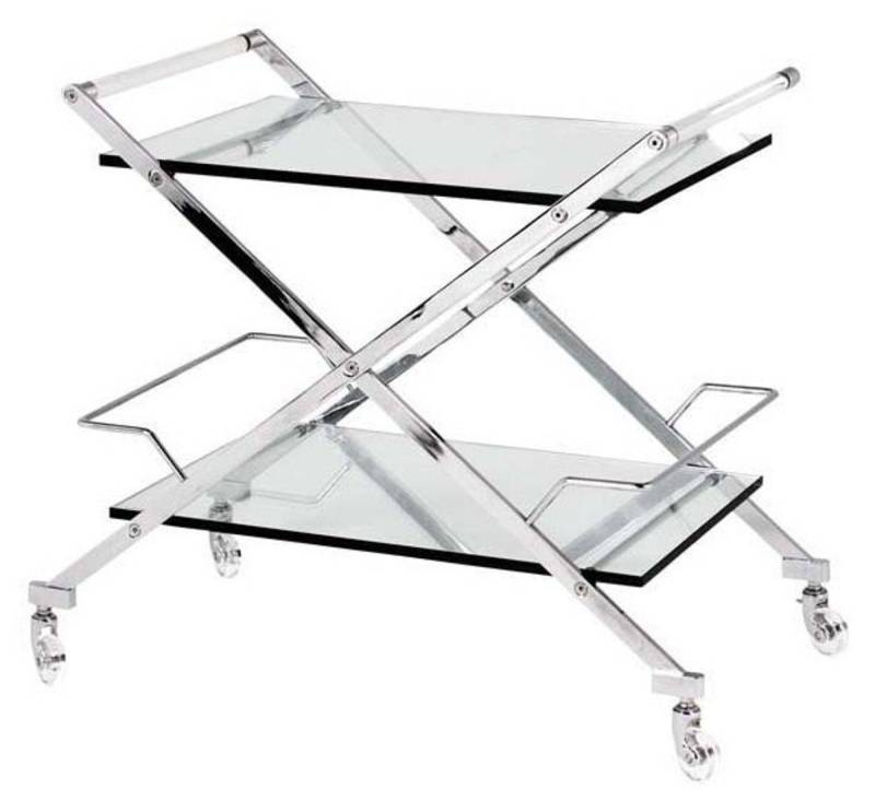 Casa Padrino Bartisch Luxus Bar Trolley Servierwagen Edelstahl / Glas 77x48 x H. 76 cm - Luxus Hotel & Restaurant Einrichtung Möbel von Casa Padrino