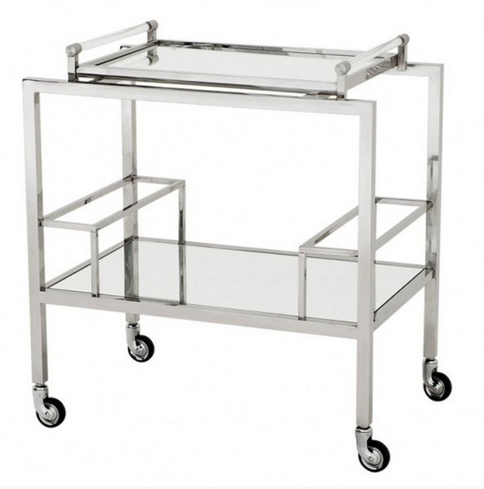 Casa Padrino Bartisch Luxus Bar Trolley Servierwagen aus Edelstahl und Glas 72 x 47 x H. 72 cm - Luxus Hotel & Restaurant Einrichtung Möbel von Casa Padrino