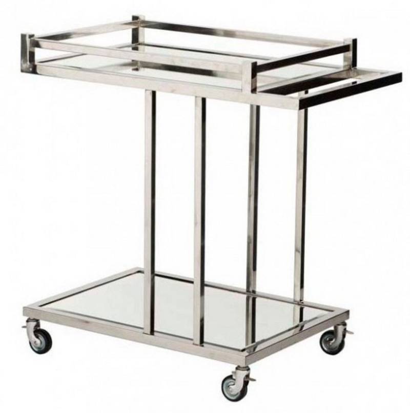 Casa Padrino Bartisch Luxus Bar Trolley Servierwagen aus Edelstahl und Glas 78 x 46 x H. 79 cm - Luxus Hotel & Restaurant Einrichtung Möbel von Casa Padrino