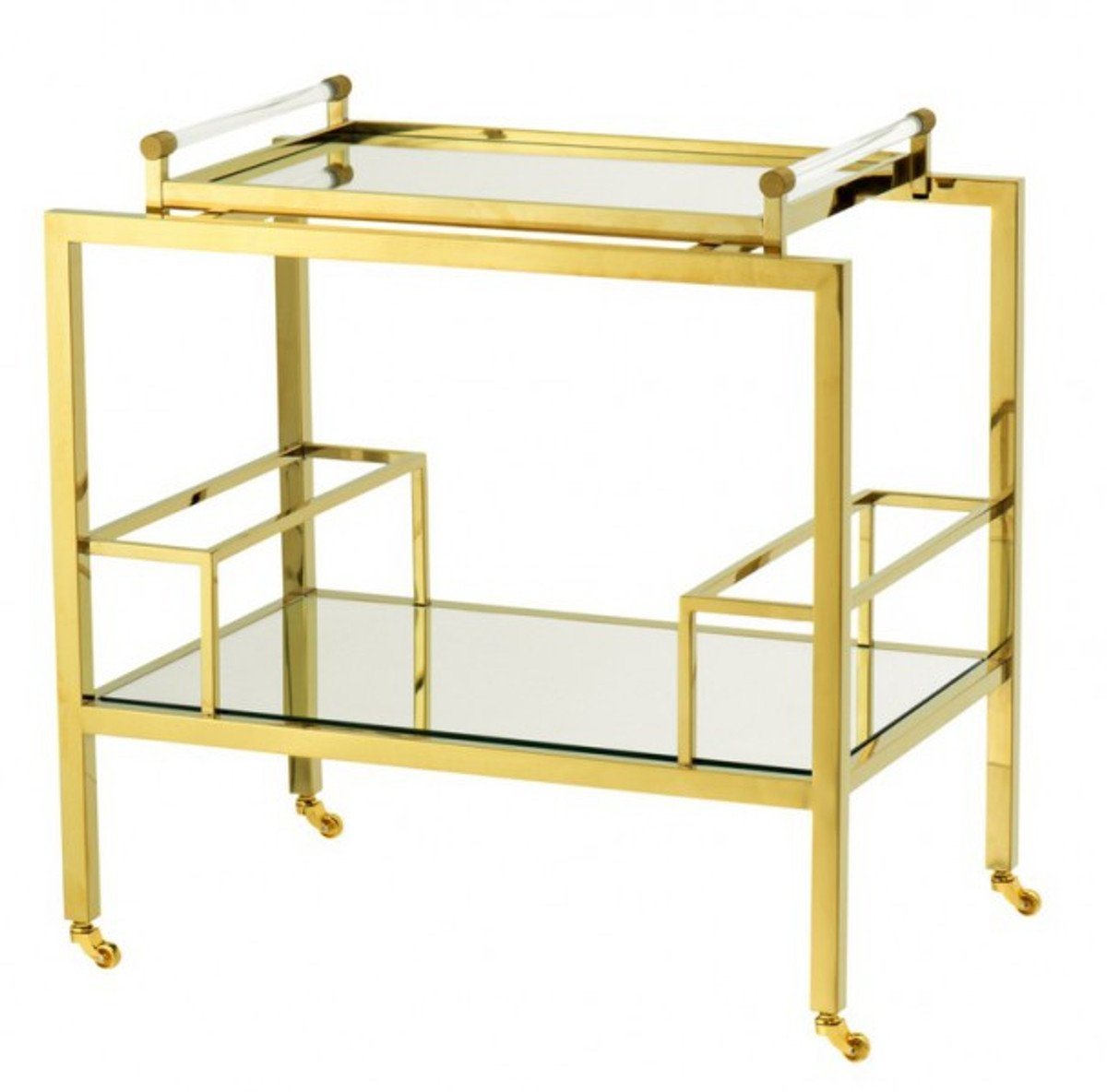 Casa Padrino Bartisch Luxus Bar Trolley Servierwagen aus Edelstahl und Glas Gold Finish 72 x 47 x H. 72 cm - Luxus Hotel & Restaurant Einrichtung Möbel von Casa Padrino