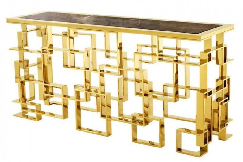 Casa Padrino Beistelltisch Art Deco Luxus Konsole Edelstahl / Gold Finish mit Marmorplatte 150 x 60 x H. 77 cm - Konsolen Tisch - Sekretär Konsole - Telefontisch - Hotel Möbel von Casa Padrino