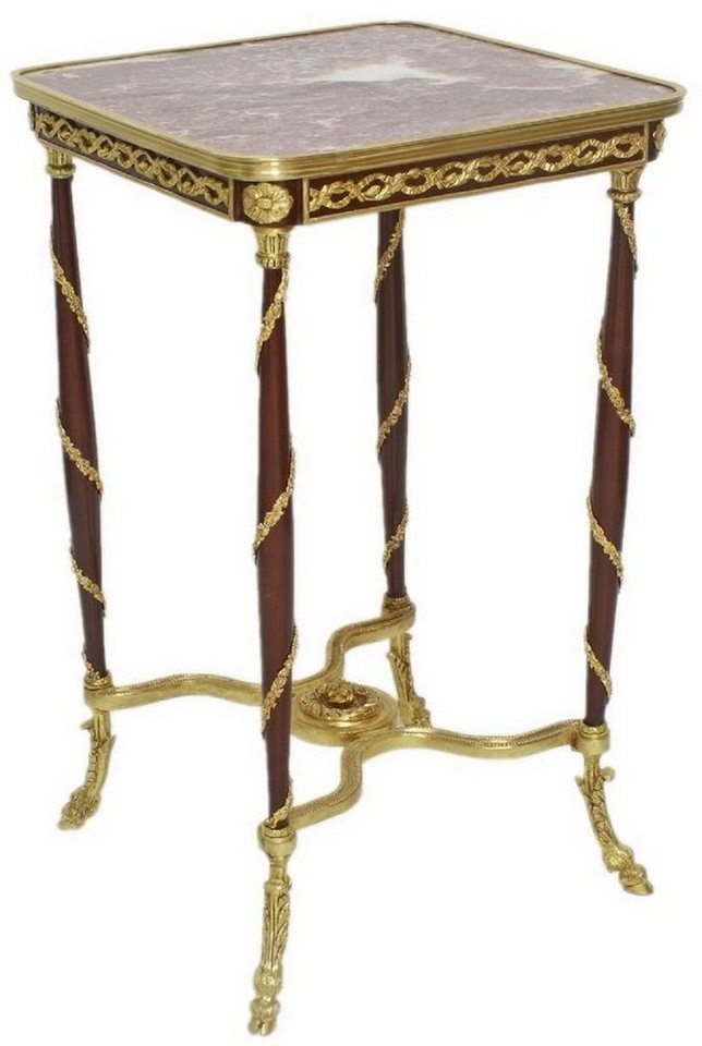 Casa Padrino Beistelltisch Barock Beistelltisch Braun / Gold / Rot 45 x 45 x H. 78 cm - Handgefertigter Massivholz Tisch im Barockstil - Barock Möbel von Casa Padrino