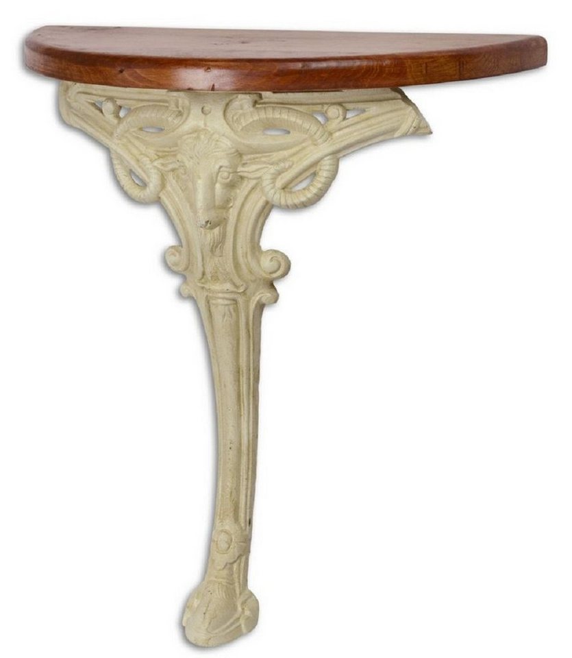 Casa Padrino Beistelltisch Barock Beistelltisch Braun / Weiß 63 x 31 x H. 65,5 cm - Halbrunder Tisch mit Holzplatte und Gusseisen Bein - Barock Wandtisch von Casa Padrino