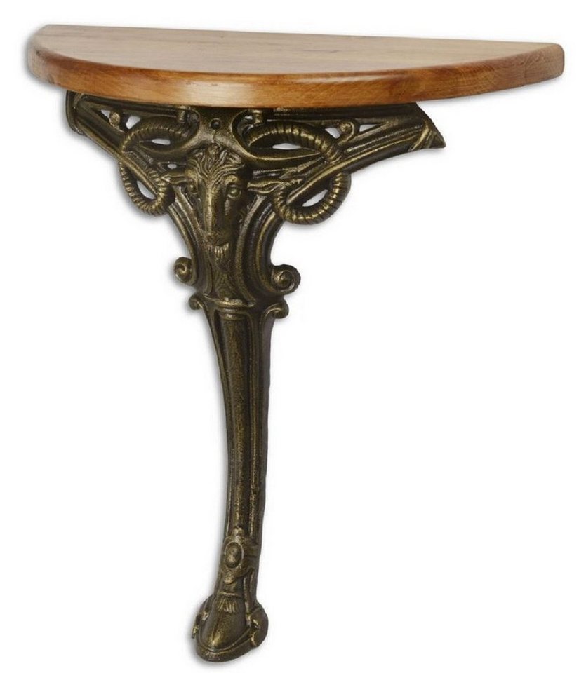 Casa Padrino Beistelltisch Barock Beistelltisch Hellbraun / Bronze 63 x 31 x H. 65,5 cm - Halbrunder Tisch mit Holzplatte und Gusseisen Bein - Barock Wandtisch von Casa Padrino