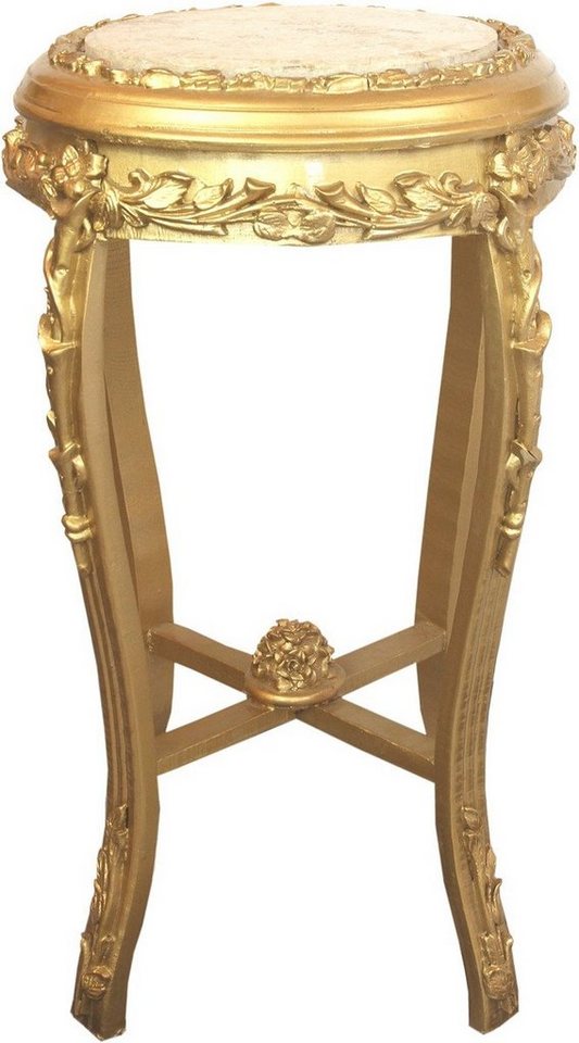 Casa Padrino Beistelltisch Barock Beistelltisch mit Marmorplatte Gold / Creme Ø 45 x H. 71,5 cm - Runder handgeschnitzter Antik Stil Telefontisch Blumentisch mit wunderschönen Verzierungen von Casa Padrino