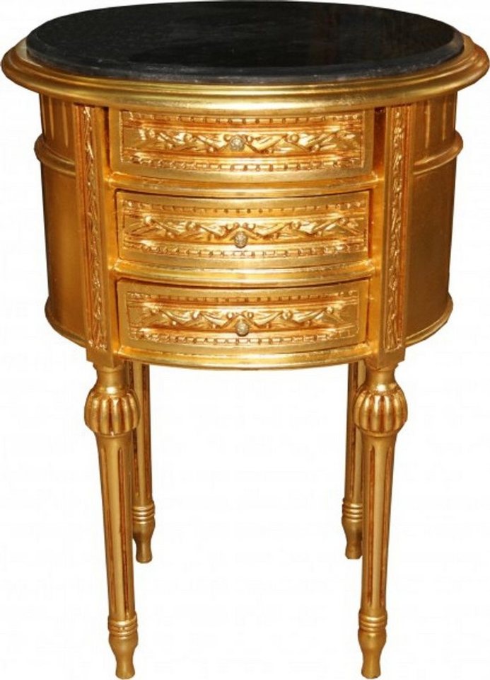 Casa Padrino Beistelltisch Barock Kommode Gold mit schwarzer Marmorplatte H 70 cm, B 52 cm - Nachttisch Konsole von Casa Padrino