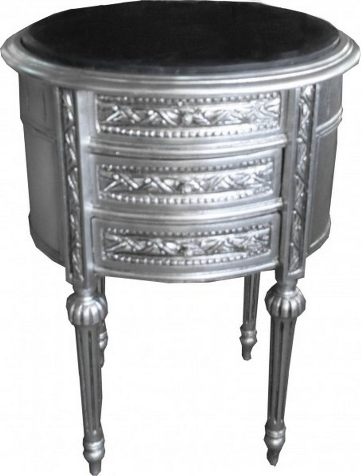 Casa Padrino Beistelltisch Barock Kommode Silber mit Marmorplatte H 70 cm, B 52 cm - Nachttisch Konsole von Casa Padrino