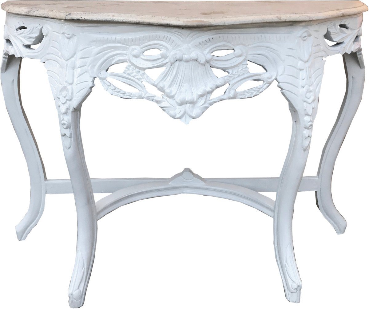 Casa Padrino Beistelltisch Barock Konsolentisch Weiss / Creme mit Marmorplatte - Konsole Möbel Antik Stil von Casa Padrino