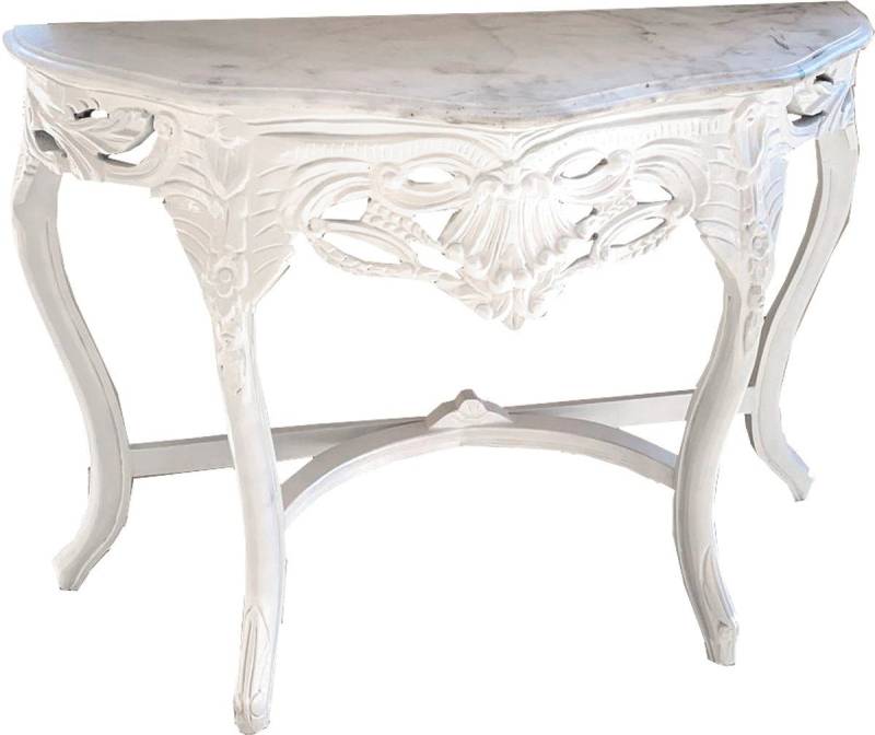 Casa Padrino Beistelltisch Barock Konsolentisch Weiss mit weißer Marmorplatte - Konsole Möbel Antik Stil von Casa Padrino