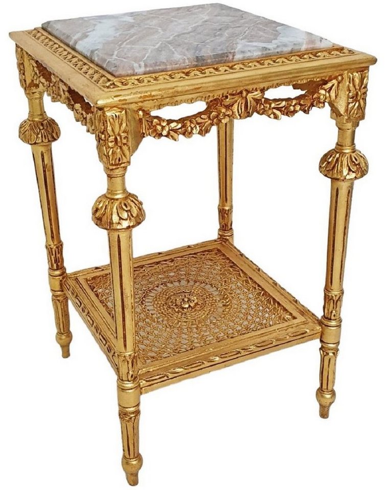 Casa Padrino Beistelltisch Casa Padrino Barock Beistelltisch Gold / Grau - Prunkvoller Antik Stil Massivholz Tisch mit Marmorplatte - Wohnzimmer Möbel im Barockstil - Barock Möbel von Casa Padrino