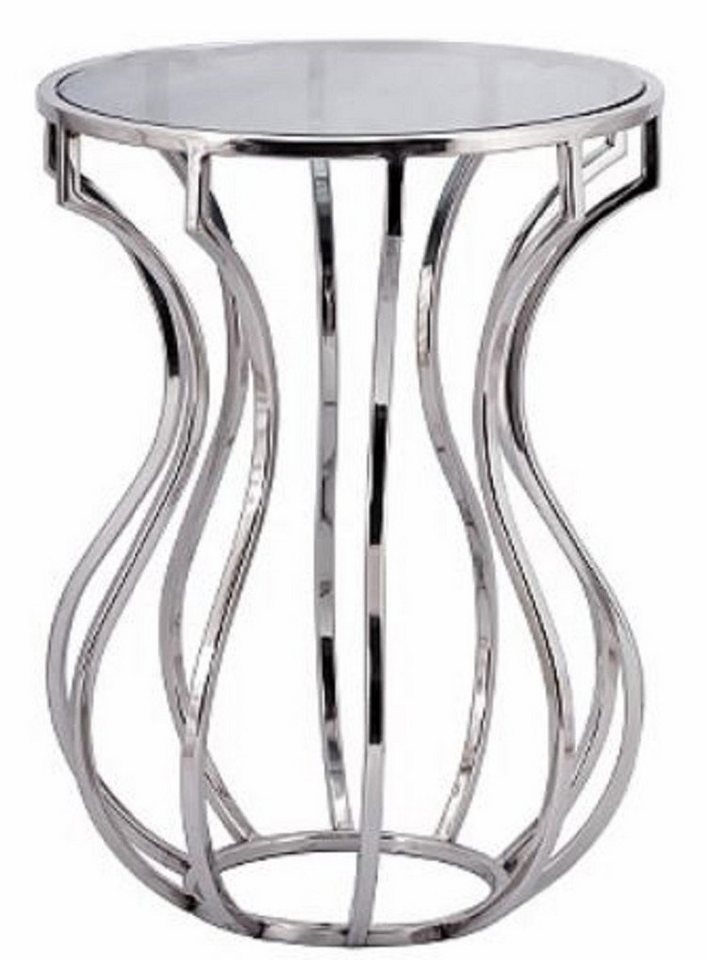 Casa Padrino Beistelltisch Designer Beistelltisch Silber / Schwarz Ø 40 x H. 55 cm - Runder Luxus Tisch mit getönter Glasplatte von Casa Padrino