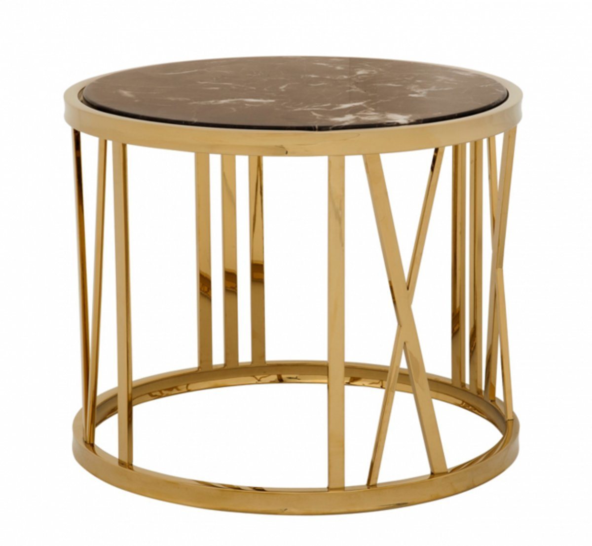 Casa Padrino Beistelltisch Luxus Art Deco Designer Beistelltisch Gold mit brauner Marmorplatte - Luxus Kollektion von Casa Padrino