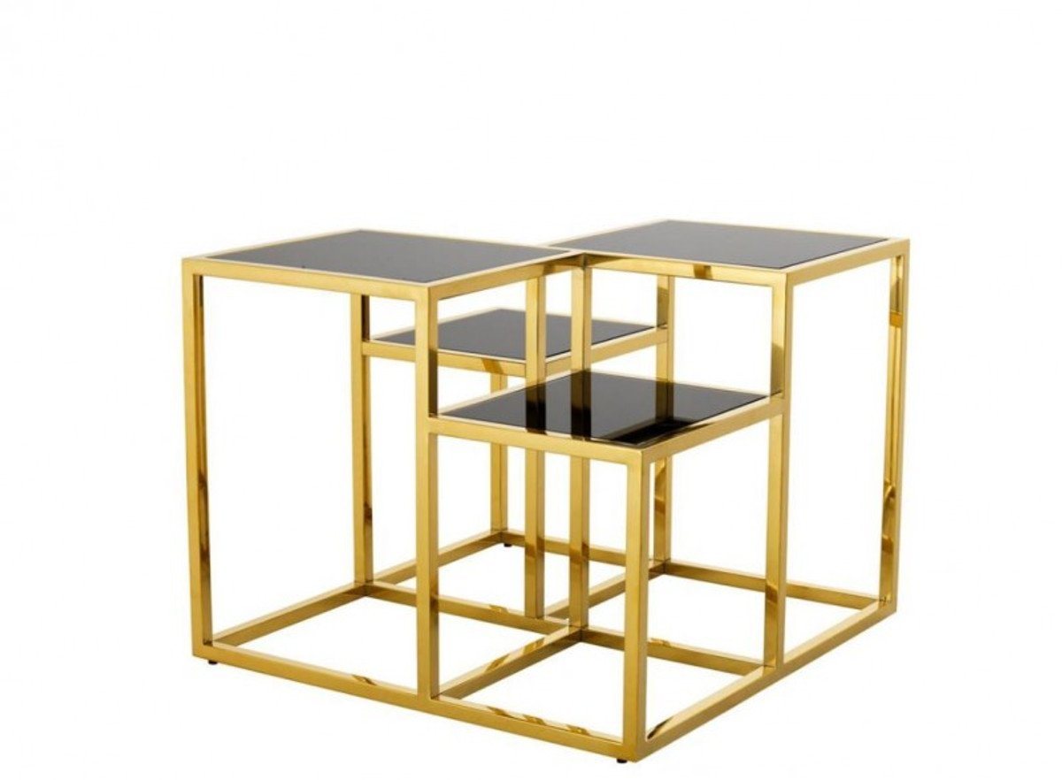 Casa Padrino Beistelltisch Luxus Art Deco Designer Beistelltisch Gold mit schwarzem Glas - Luxus Kollektion von Casa Padrino