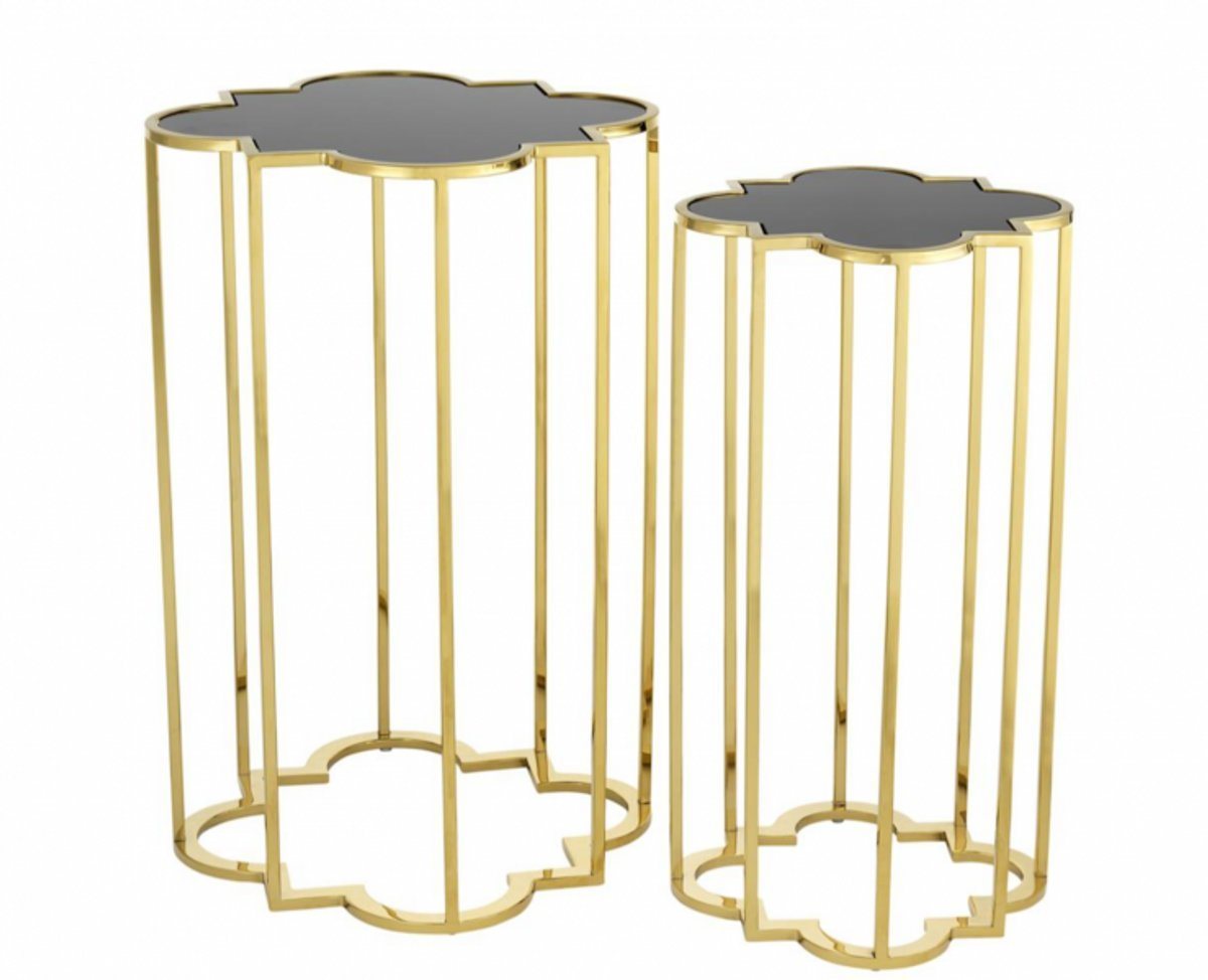 Casa Padrino Beistelltisch Luxus Art Deco Designer Beistelltische 2er Set Gold mit schwarzem Glas - Designer Beistelltisch Möbel von Casa Padrino