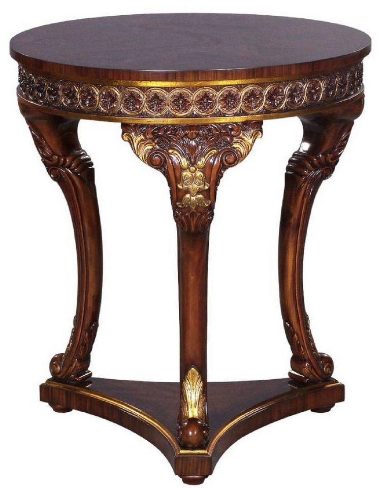 Casa Padrino Beistelltisch Luxus Barock Beistelltisch Braun / Gold - Runder Massivholz Tisch im Barockstil - Prunkvolle Barock Möbel von Casa Padrino