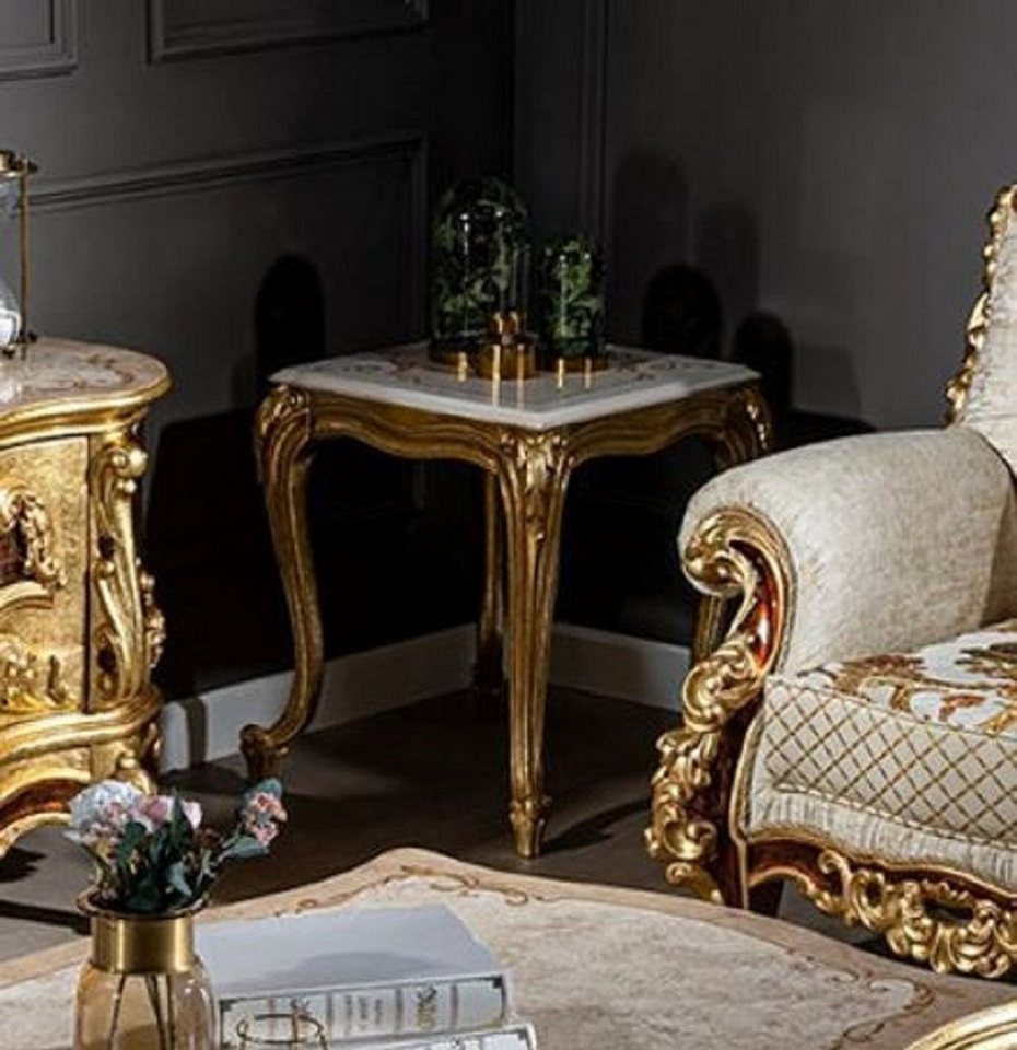 Casa Padrino Beistelltisch Luxus Barock Beistelltisch Creme / Beige / Gold - Handgefertigter Tisch im Barockstil - Barock Möbel - Edel & Prunkvoll von Casa Padrino