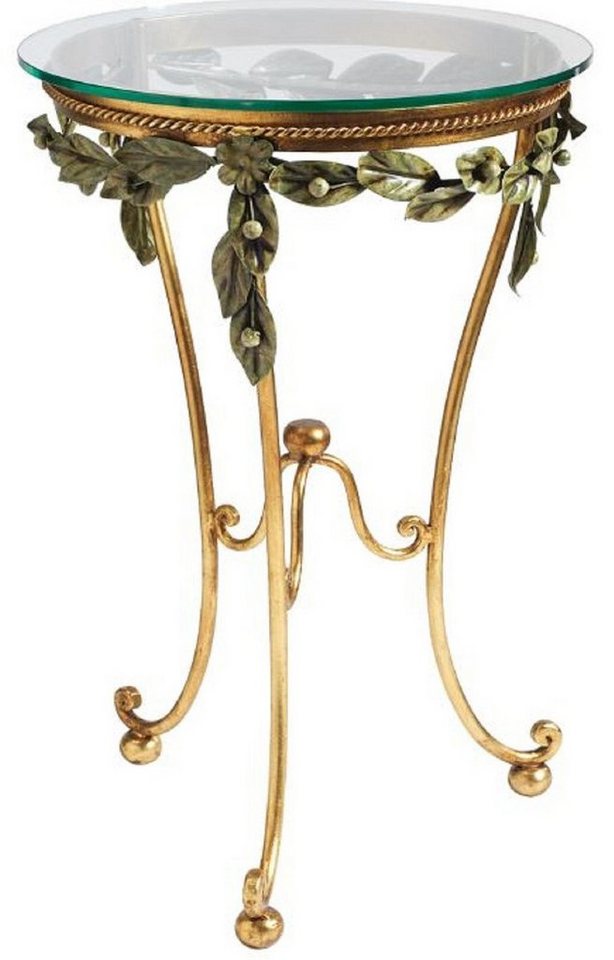 Casa Padrino Beistelltisch Luxus Barock Beistelltisch Gold / Grün Ø 45 x H. 70 cm - Handgeschmiedeter Tisch mit Glasplatte - Barock Möbel von Casa Padrino