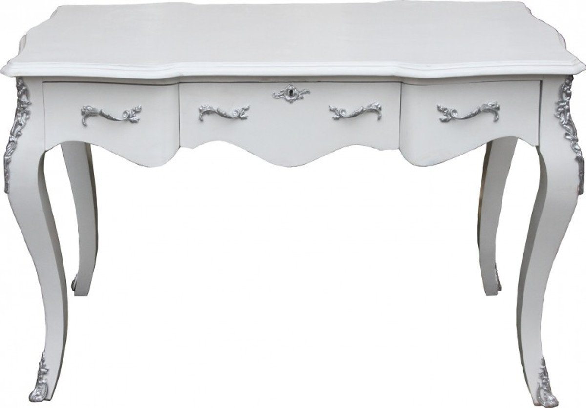 Casa Padrino Beistelltisch Luxus Barock Konsolentisch Weiss/Silber 120 x 80 x 58 cm - Damen Schreibtisch - Sekretär Luxus Möbel von Casa Padrino