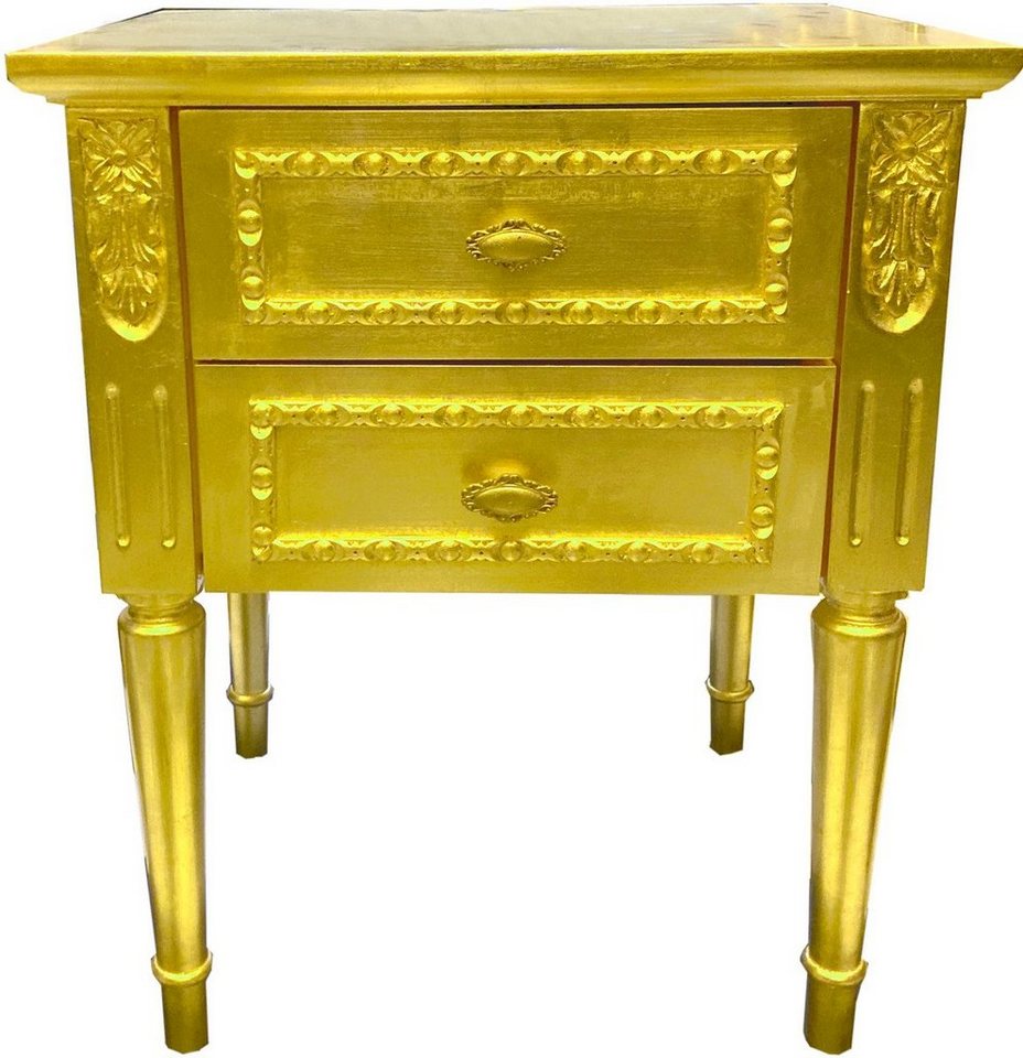 Casa Padrino Beistelltisch Luxus Barock Nachtkommode Gold - Massivholz Nachttisch - Kommode mit 2 Schubladen - Handgefertigte Barock Möbel von Casa Padrino