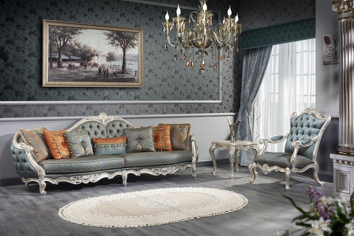 Casa Padrino Beistelltisch Luxus Barock Set - 1 Chesterfield Sofa & 1 Chesterfield Thron Sessel & 1 Beistelltisch - Barock Wohnzimmermöbel von Casa Padrino