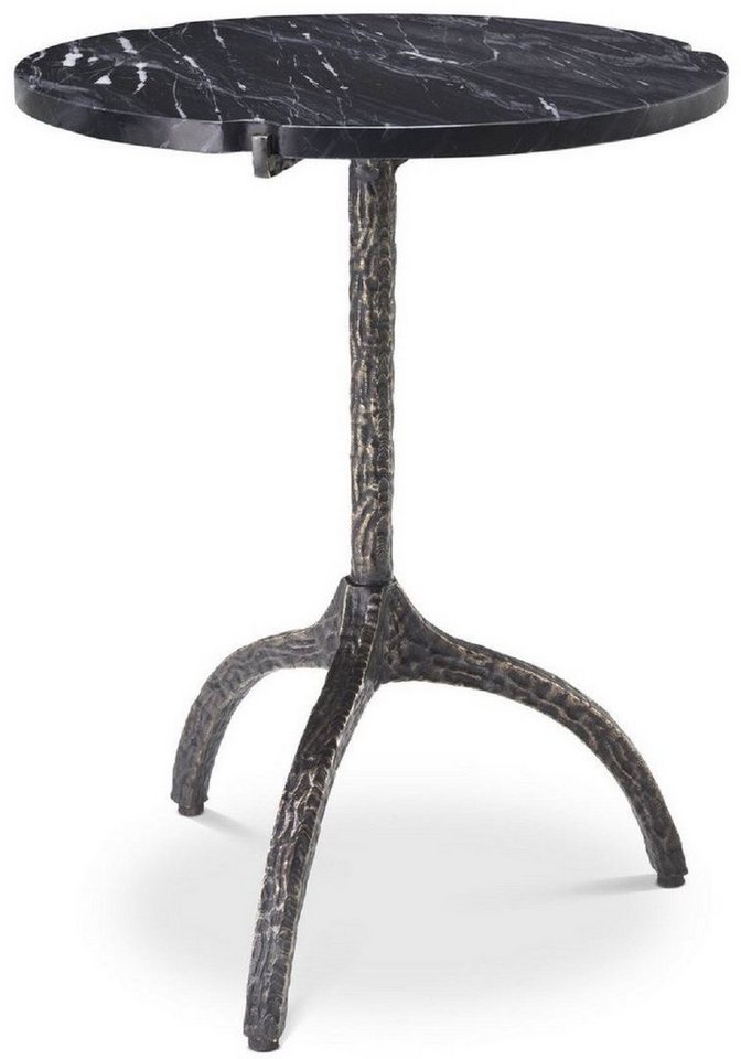 Casa Padrino Beistelltisch Luxus Beistelltisch Bronzefarben / Schwarz Ø 45 x H. 58,5 cm - Messing Tisch mit Marmorplatte - Möbel - Luxus Möbel von Casa Padrino