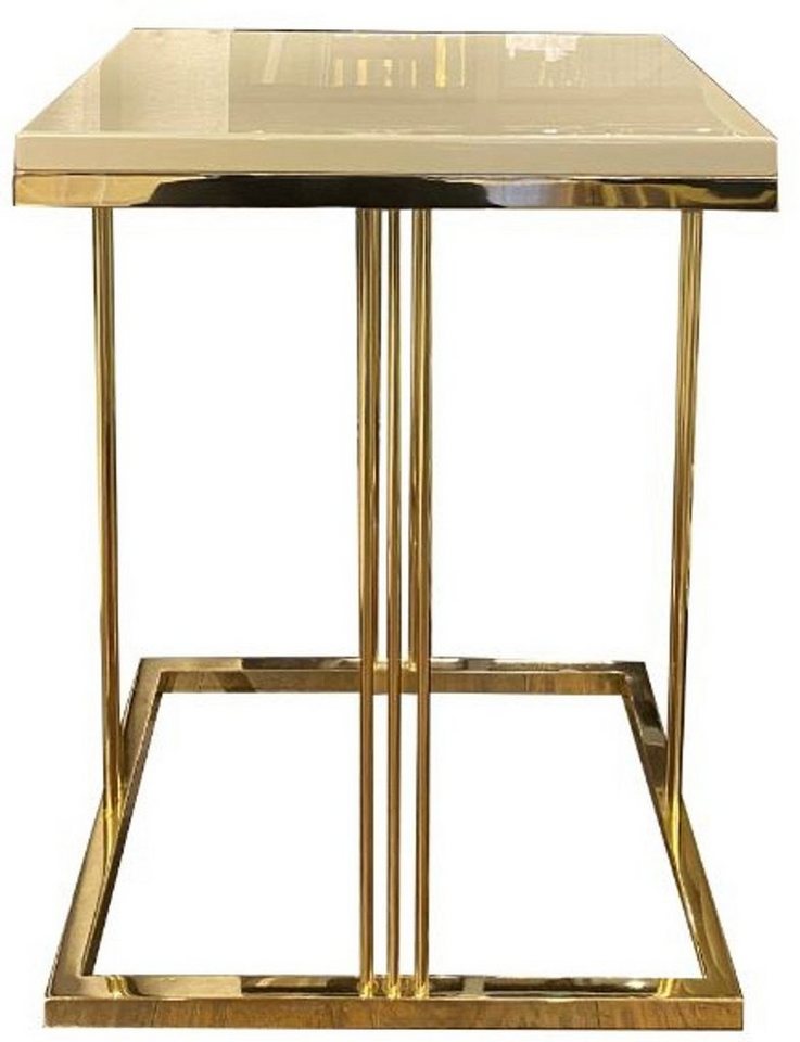 Casa Padrino Beistelltisch Luxus Beistelltisch Grau / Gold 50 x 50 x H. 65 cm - Edler Tisch mit Glasplatte - Luxus Qualität - Möbel von Casa Padrino