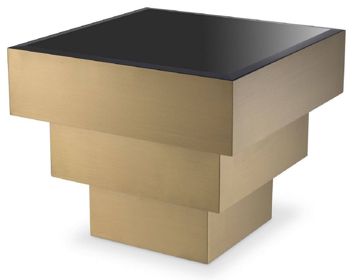 Casa Padrino Beistelltisch Luxus Beistelltisch Messingfarben / Schwarz 55 x 55 x H. 45 cm - Quadratischer Edelstahl Tisch mit Glasplatte - Möbel - Luxus Möbel von Casa Padrino