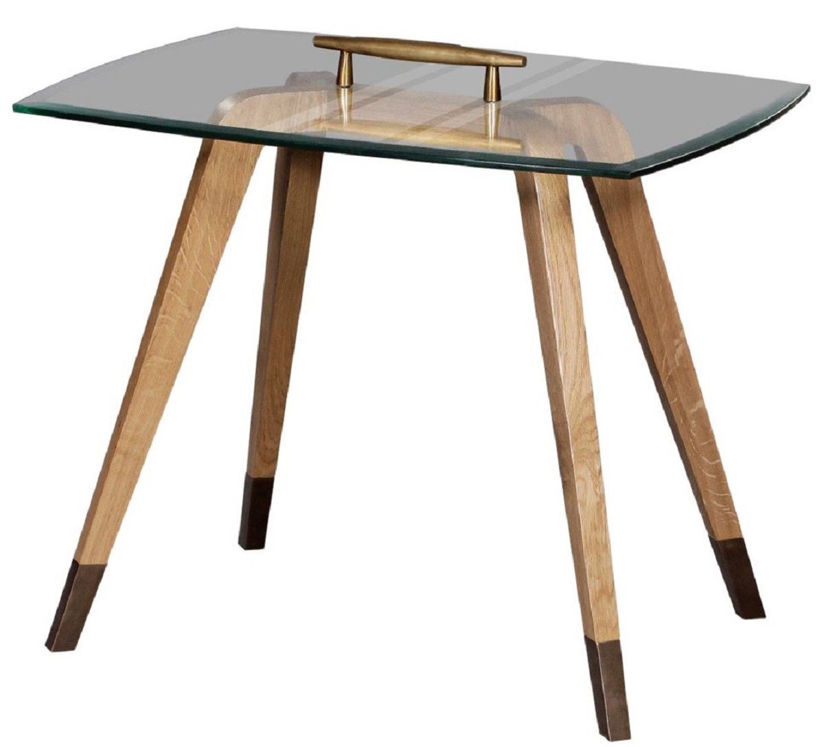 Casa Padrino Beistelltisch Luxus Beistelltisch Naturfarben / Braun / Messingfarben 60 x 40 x H. 53 cm - Moderner Tisch mit Glasplatte und Tragegriff - Möbel - Luxus Kollektion von Casa Padrino