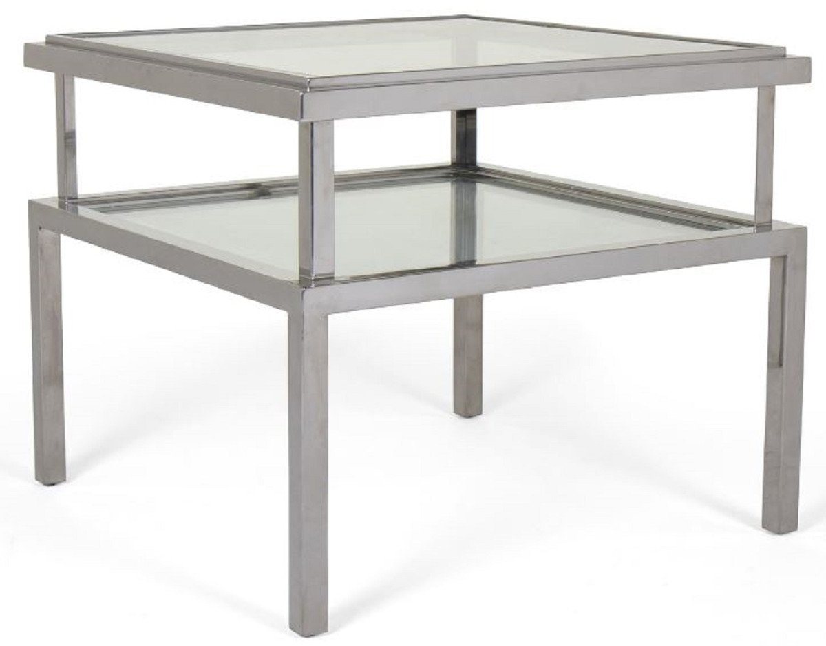 Casa Padrino Beistelltisch Luxus Beistelltisch Silber 65 x 65 x H. 55 cm - Moderner Tisch mit gehärteten Glasplatten und Edelstahl Gestell - Möbel von Casa Padrino