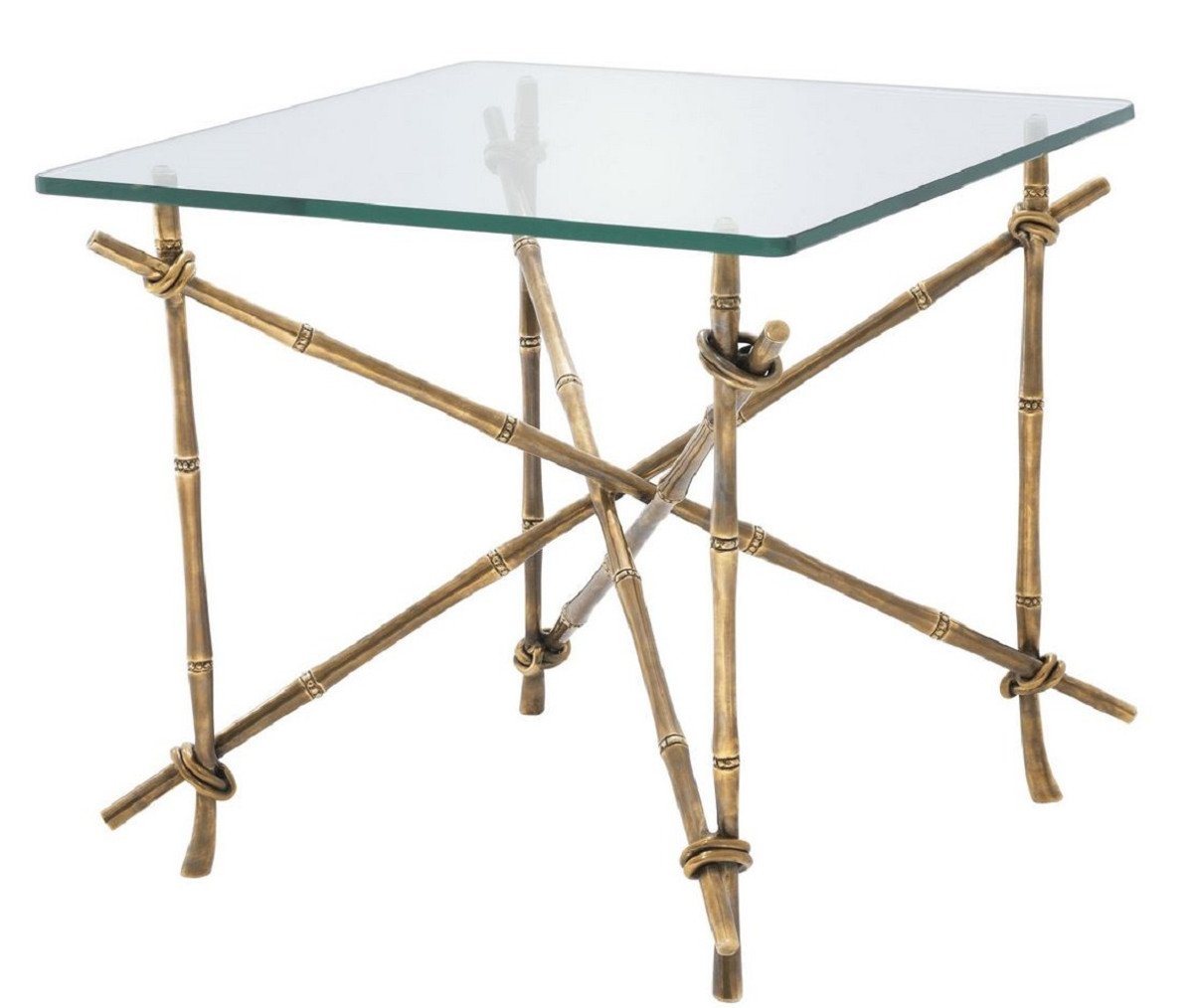 Casa Padrino Beistelltisch Luxus Beistelltisch Vintage Messingfarben 55 x 55 x H. 49,5 cm - Messing Tisch mit Glasplatte - Luxus Möbel von Casa Padrino