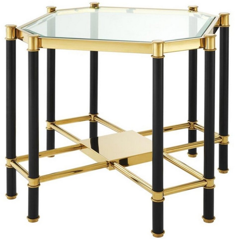 Casa Padrino Beistelltisch Luxus Beistelltisch mit Glasplatte Gold / Schwarz 72,5 x 72,5 x H. 55,5 cm - Wohnzimmermöbel von Casa Padrino