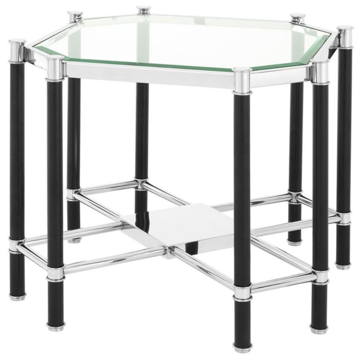 Casa Padrino Beistelltisch Luxus Beistelltisch mit Glasplatte Silber / Schwarz 72,5 x 72,5 x H. 55,5 cm - Wohnzimmermöbel von Casa Padrino