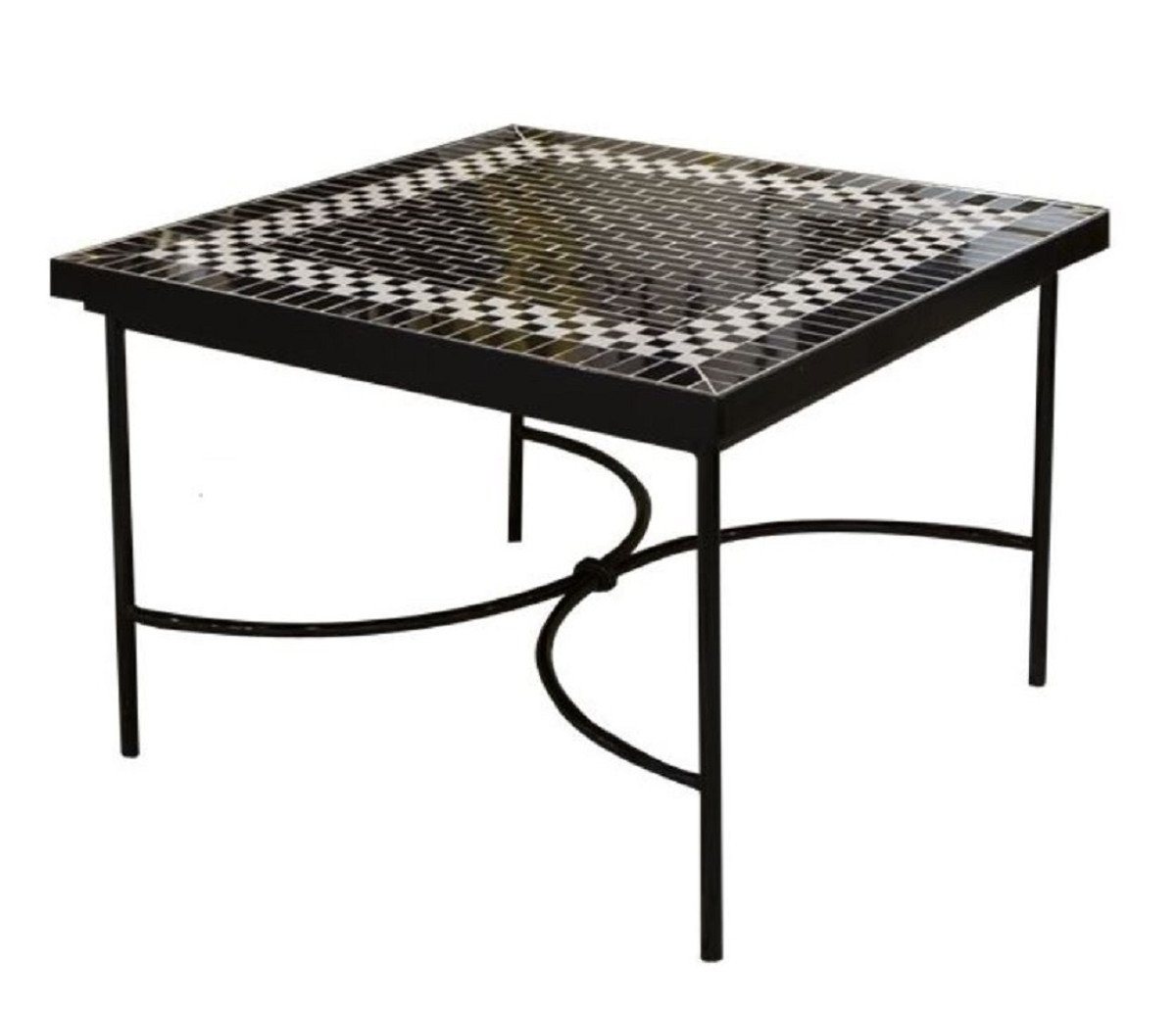 Casa Padrino Beistelltisch Luxus Jugendstil Beistelltisch Schwarz / Weiß 60 x 60 x H. 50 cm - Handgefertigter Schmiedeeisen Tisch mit Keramik Fliesen Tischplatte - Garten Terrassen Tisch Möbel von Casa Padrino