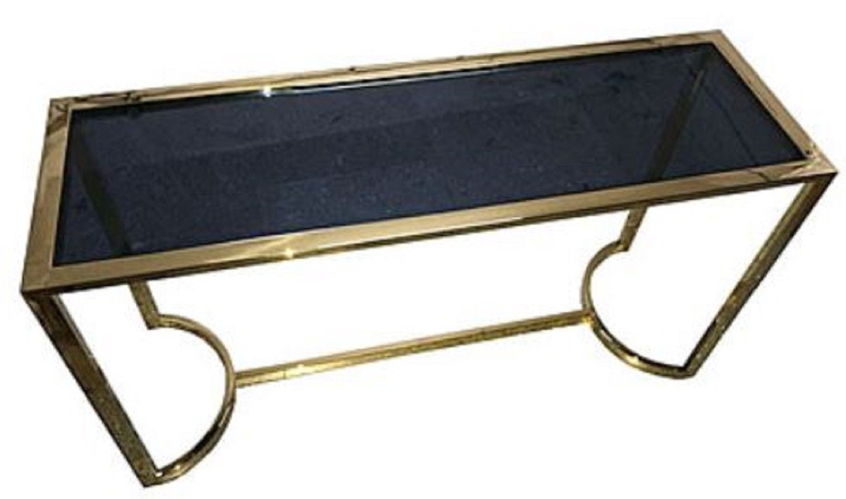 Casa Padrino Beistelltisch Luxus Konsole Gold / Schwarz 140 x 45 x H. 78 cm - Edelstahl Konsolentisch mit getönter Glasplatte von Casa Padrino