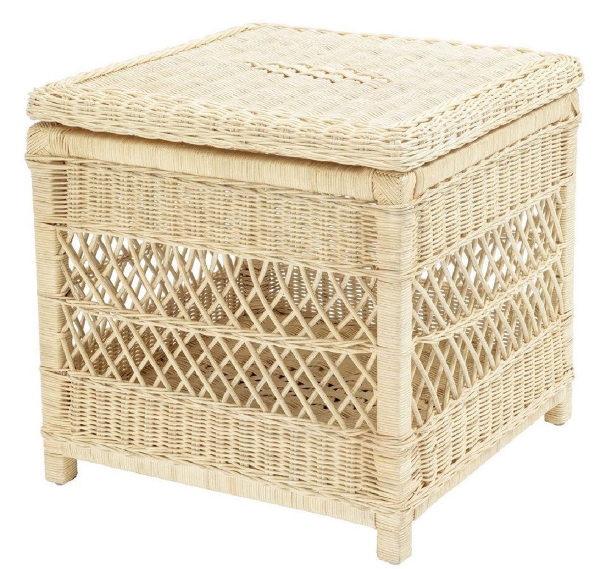 Casa Padrino Beistelltisch Luxus Rattan Beistelltisch mit Deckel Naturfarben 50 x 50 x H. 49,5 cm - Luxus Möbel von Casa Padrino