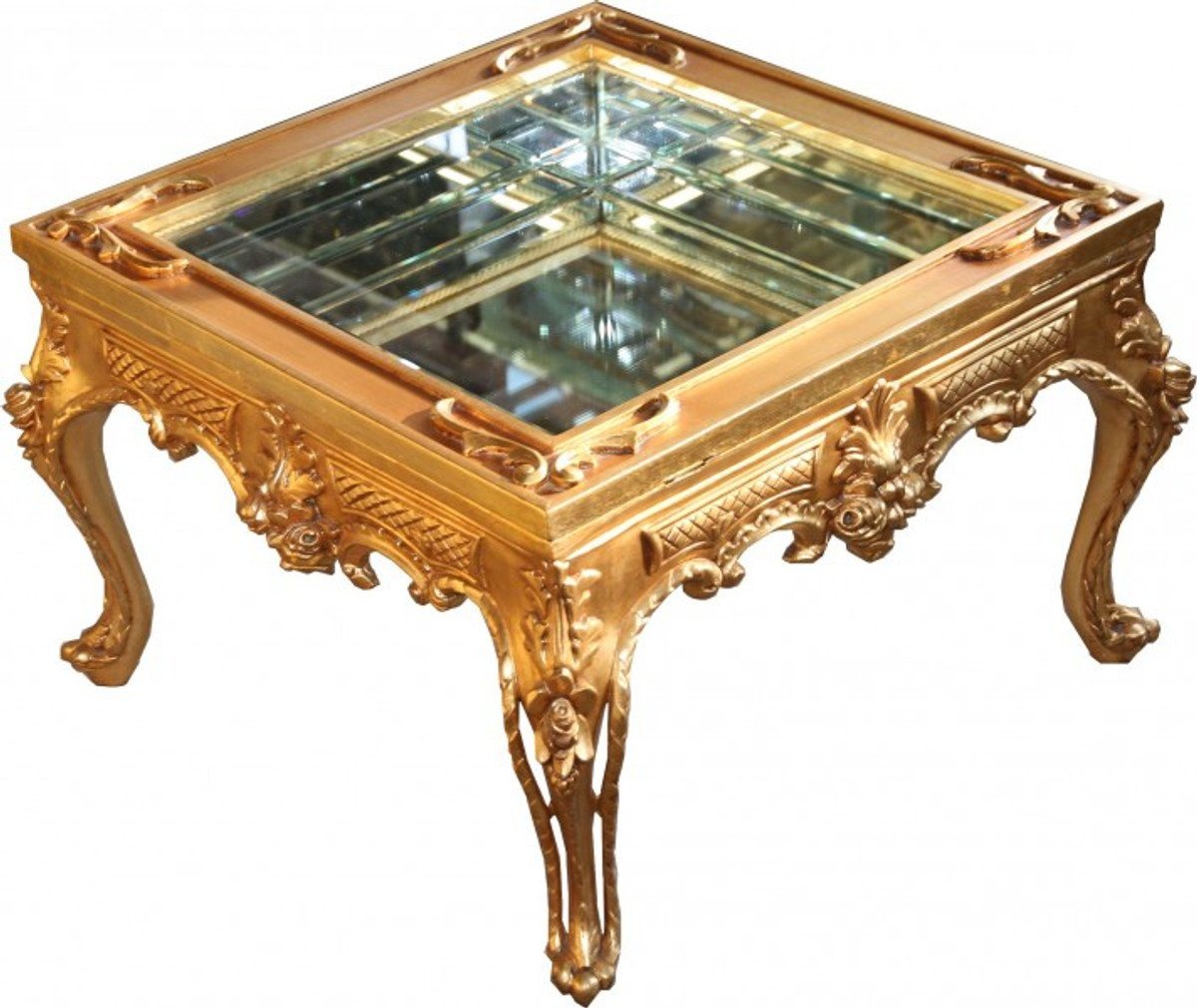 Casa Padrino Beistelltisch Prunkvoller Barock Couchtisch Gold verspiegelt mit aufklappbaren Glasdeckel 67 x 67 cm Unikat- Salon Tisch Möbel von Casa Padrino