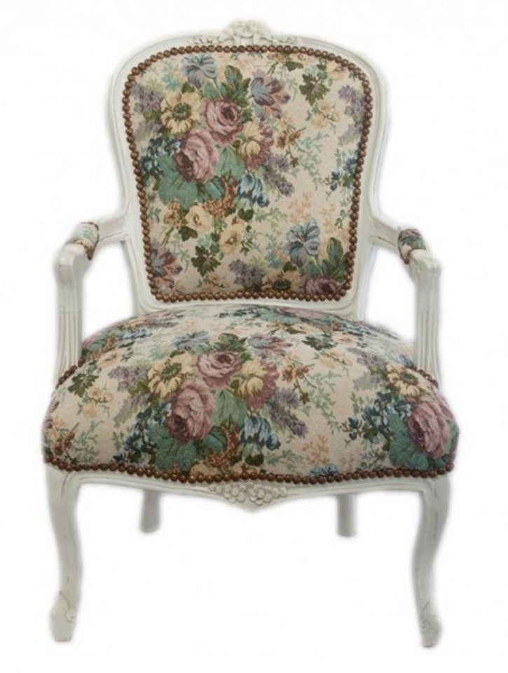 Casa Padrino Besucherstuhl Barock Salon Stuhl Blumen Muster/ Antik Weiß - Antik Design Möbel von Casa Padrino