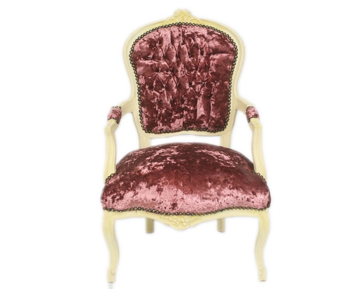 Casa Padrino Besucherstuhl Barock Salon Stuhl Bordeaux Velour Stoff / Creme - Antik Design Möbel von Casa Padrino